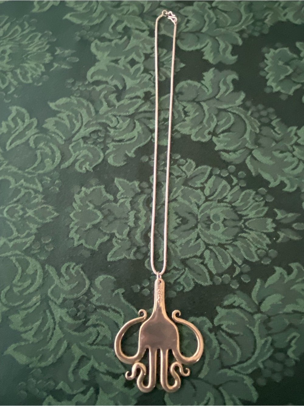 Elegant Octopus-Like shape Fork Pendant Necklace .Sterling Silver 925 Chain.